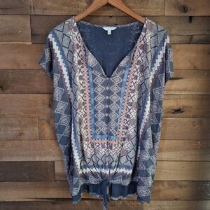 Lucky Brand Boho Geometric Tie Front Top Sz 3X